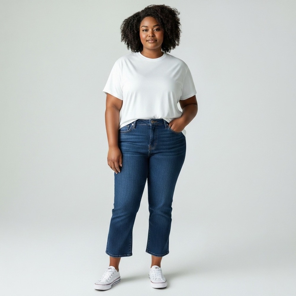 Madewell Mid-Rise Kick Out Jeans 20W Medium Indigo Blue Cropped Flare NP469